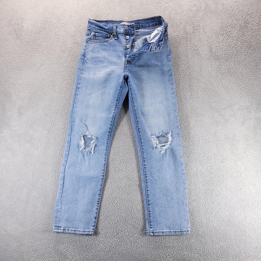Levi's Jeans Womens 27 Blue Wedgie Straight Light Wash Distressed 34964-0132